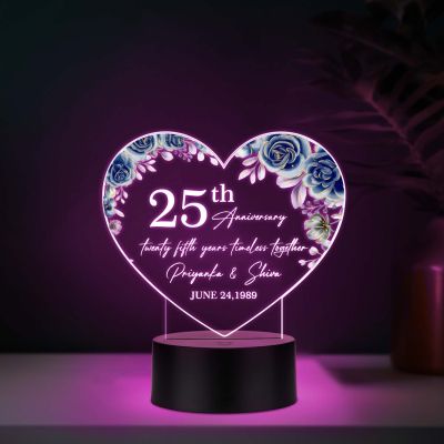 Personalized 25th Anniversary Acrylic LED Lamp with UV Print – Multicolor Silver Jubilee Gift with Custom Names & Date